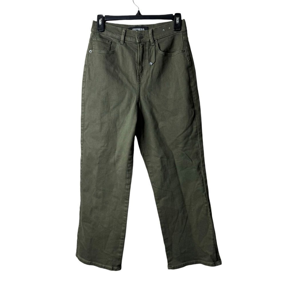 Express Green Super High Rise Cropped Wide Leg Pants NWOT